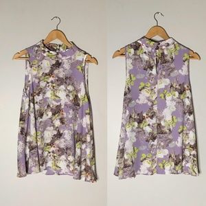 Purple Floral Sleeveless Blouse
